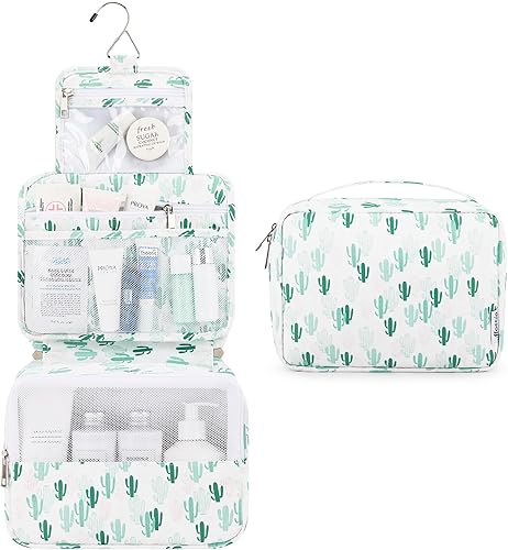 Miniatura 79 de Mossio Neceser colgante con gancho resistente, organizador de viaje grande portátil para maquillaje cosmético para hombres y mujeres Beige,Pájaro