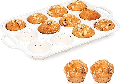 Miniatura 15 de 2 piezas de molde de silicona para magdalenas para hornear con marco de metal, molde de cupcakes antiadherente de 12 tazas de tamaño regular, molde