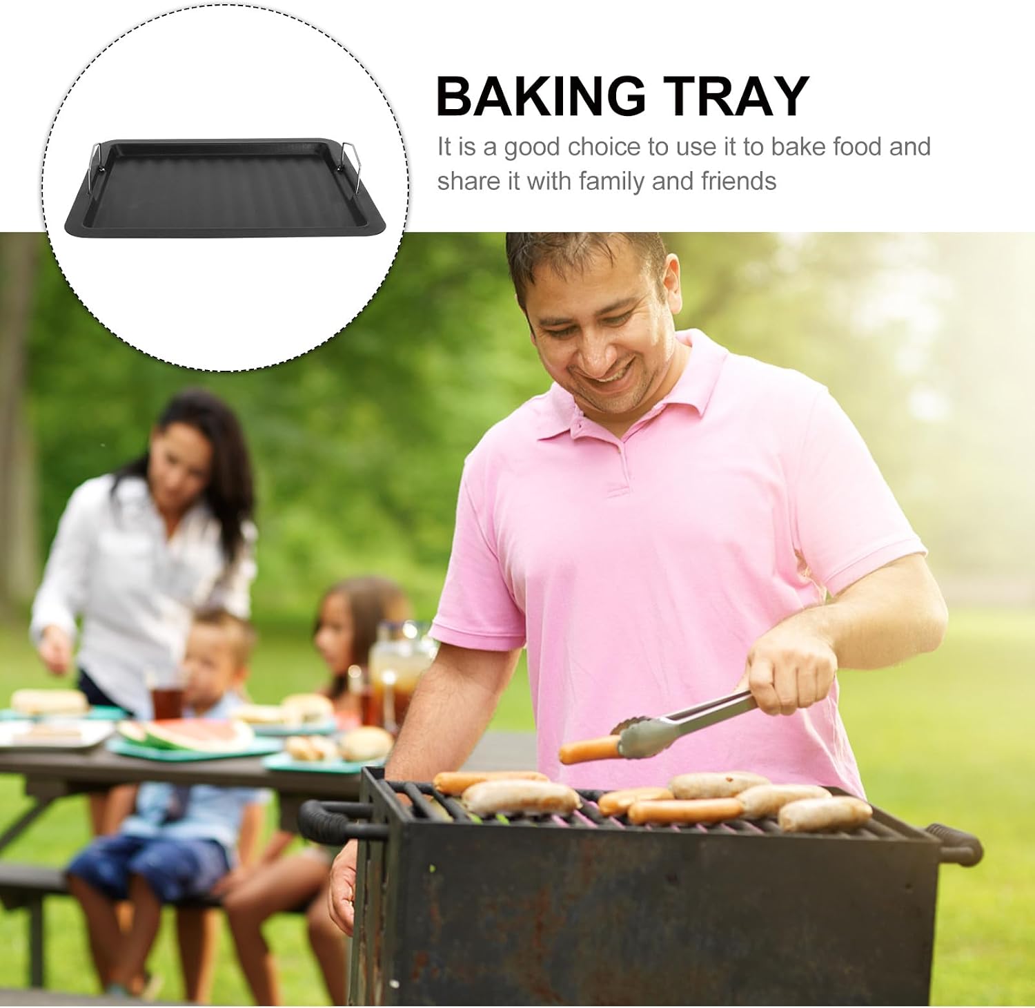 Beavorty Non-stick Barbecue Pan Grill Plate Black Household Frying Pan Outdoor Camping Barbecue Accessory