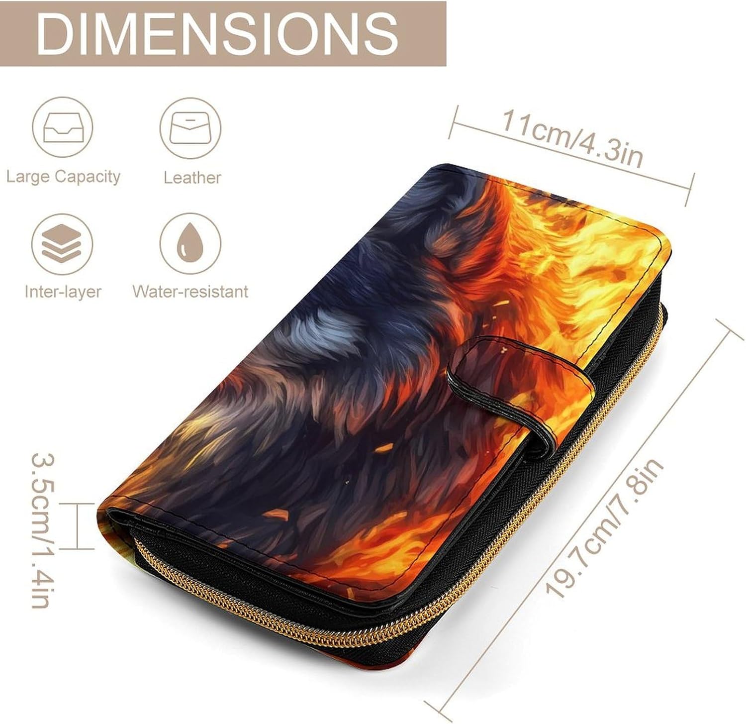 Fire Wolfs Flag of USA Women's Long Wallet Leather Large Capacity Wristlet Clutch Purse Wallets