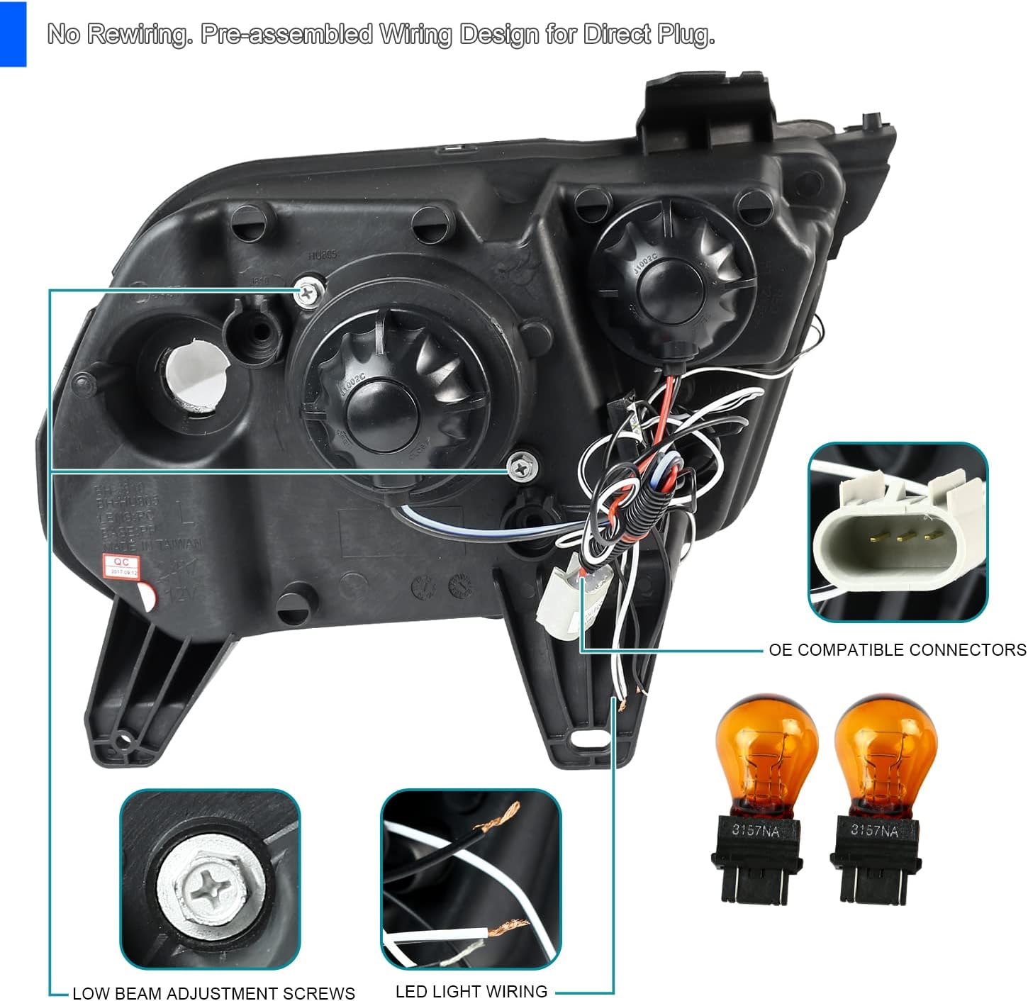 SPEC-D TUNING Halo LED Glossy Black Housing Smoke Lens Projector Headlights Compatible with 2010-2014 Ford Mustang, Left + Right Pair Headlamps Assembly
