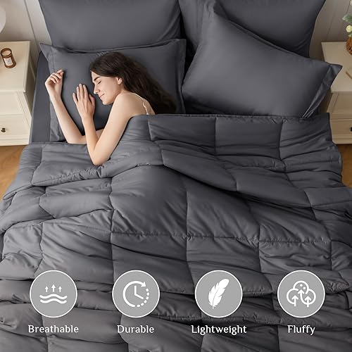 Miniatura 2 de JOLLYVOGUE Juego de edredón King de 7 piezas  Cama en una bolsa ultrasuave  Alternativa de plumón de ganso  Serie 1800 Premium con edredón, sábanas,