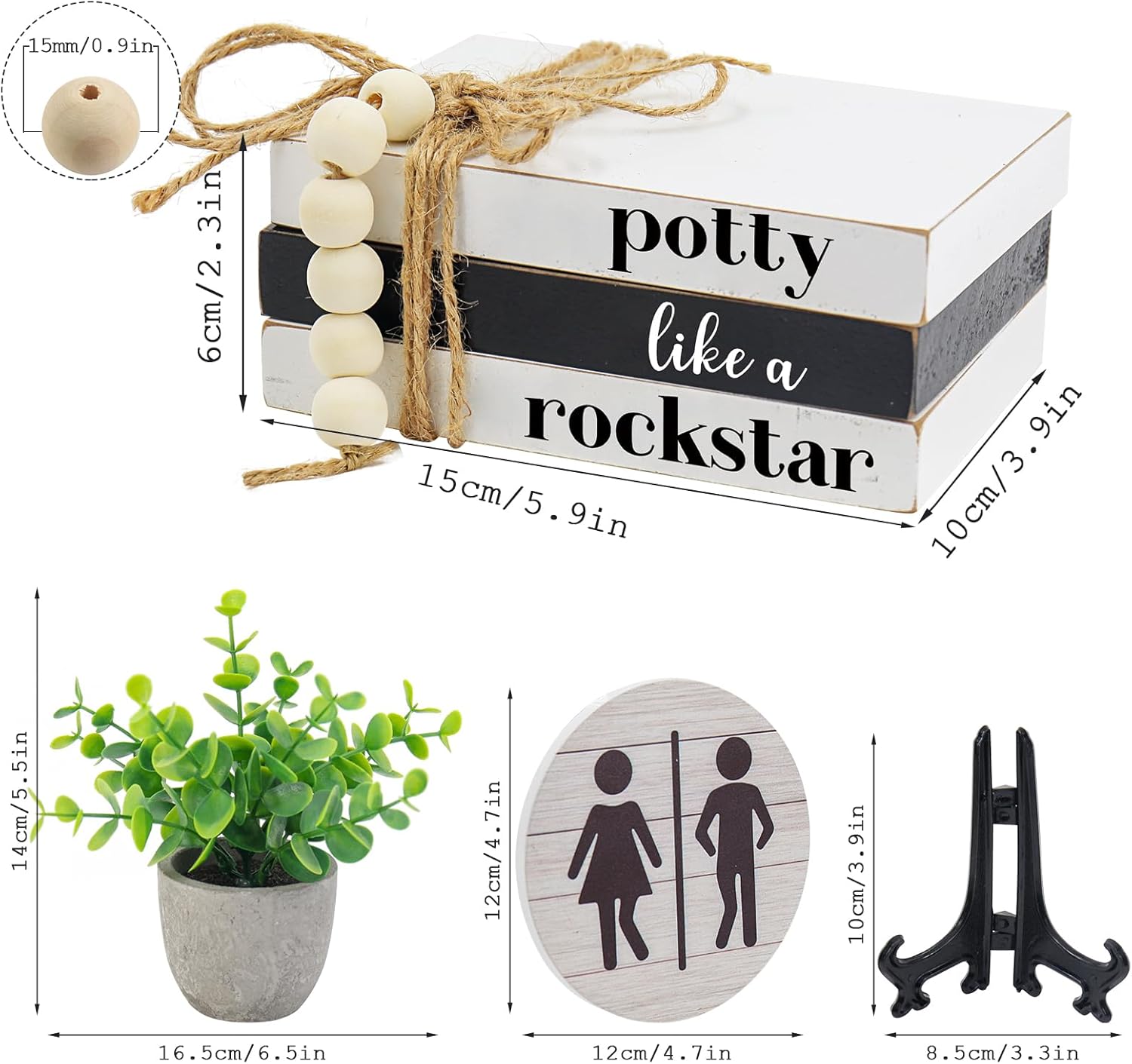 Bathroom Shelf Decor Signs, Modern Farmhouse Bathroom Decor Signs, Funny Wooden Rustic Decor for Restroom Shelf Guest Bath Thanksgiving Christmas Gift (Potty Like a Rock star)