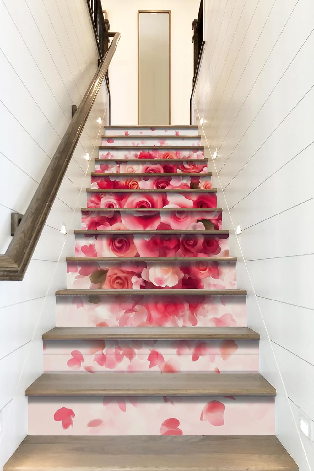 AMAZING WALL Peel and Stick Removable Mother's Day Pink Red Roses Floral Decoration Decor Decals Mural Risers Stairs Self Adhesive Wall Sticker Set 12 PCS