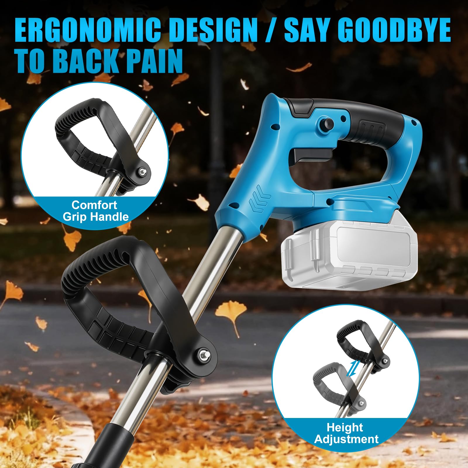 Soffiatore per foglie a batteria compatibile con Makita 18V | Velocità aria 63 m/s, Pressione 750 g, per Foglie, Neve, Polvere e Detriti