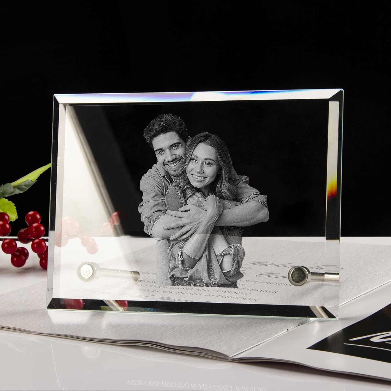 Personalized Crystal Photo Frame, Custom Engraved Crystal Picture Frame, Personalized Keepsake Photo Gifts for Mothers Fathers Day Birthday Valentine's Day Christmas