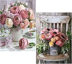 Pinenuts Diamond Painting Kits, Pack of 2 Rose & Flower 5D Diamond Painting by Numbers, Diamond Painting Pictures, Arts Craft Set with Accessories for Home, Wall and Entrance Decoration (30 x 40 cm,