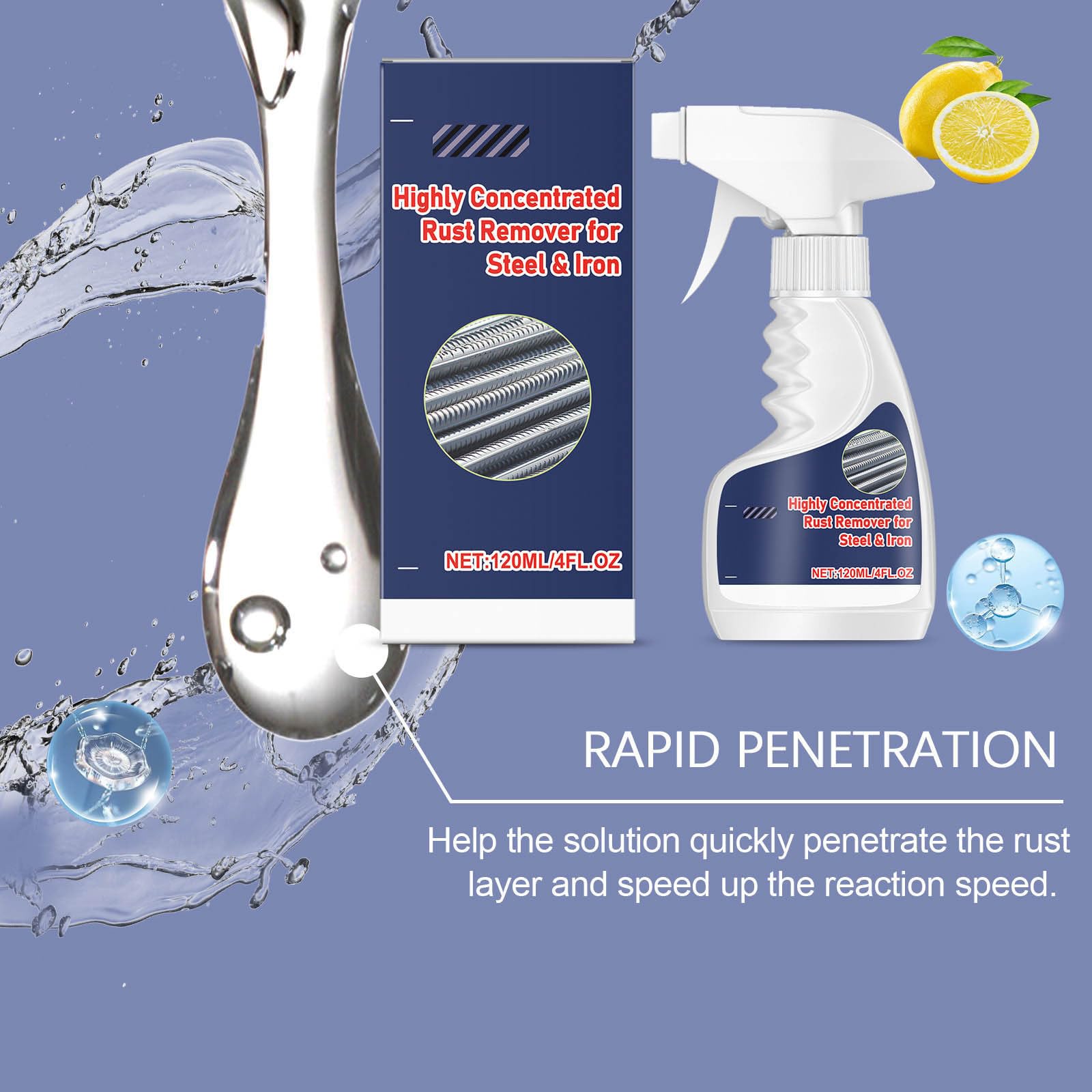 Heavy Duty Metal Rust Remover, Highly Concentrated Rust Remover for Metal, Anti Rust Converter Sprays For Steel & Iron, Heavy Duty Iron Spray, Powerful Rust Removal Spray For Car, Household (2PC) — view 6