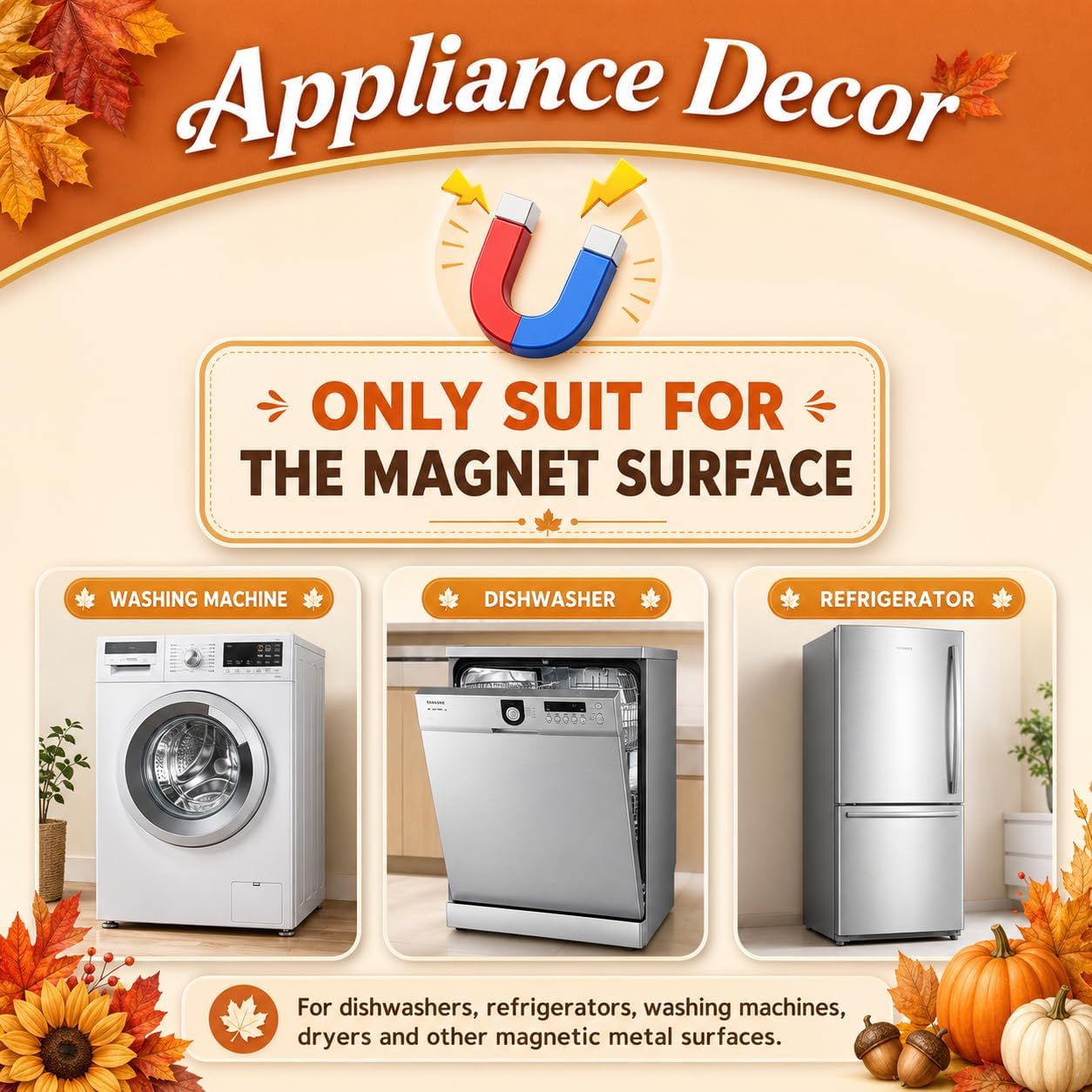 Fall Pumpkin Dishwasher Magnet Cover, 23x26In Pumpkins Autumn Dishwasher Magnetic Covers Spring Decor Dishwasher Magnets for Kitchen Decoration Funny Refrigerator Magnet Cover Fridge Panel Decal