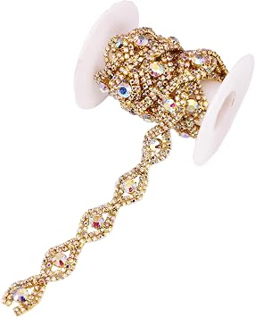 1 Yard Fashion Welding Crystal Rhinestone Cup Chain Trimming Bridal Dress Decoration for Wedding Dresses Garment Applique Trim Gold AB