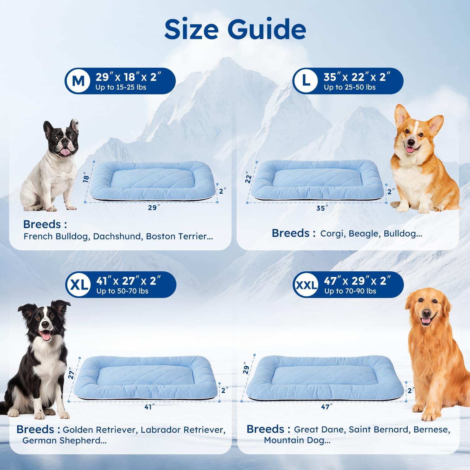 ZOMISA Cooling Dog Bed Q-MAX >0.5, Cooling Crate Mat for Large Dogs, Cold Kennel Pad with Chill Breathable Washable Fabric for Summer, 35x22x2'', Blue