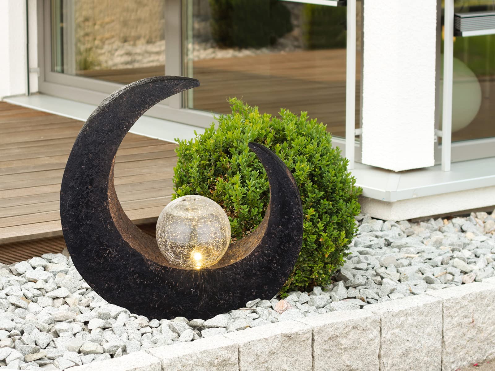 Set di 2 luci solari a LED, effetto pietra, con sfera in vetro, altezza 30,5 cm