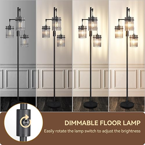 Miniatura 2 de Lámparas de pie industriales modernas para sala de estar, lámparas altas de cristal regulables con 3 elegantes cabezales de jaula de lágrima y