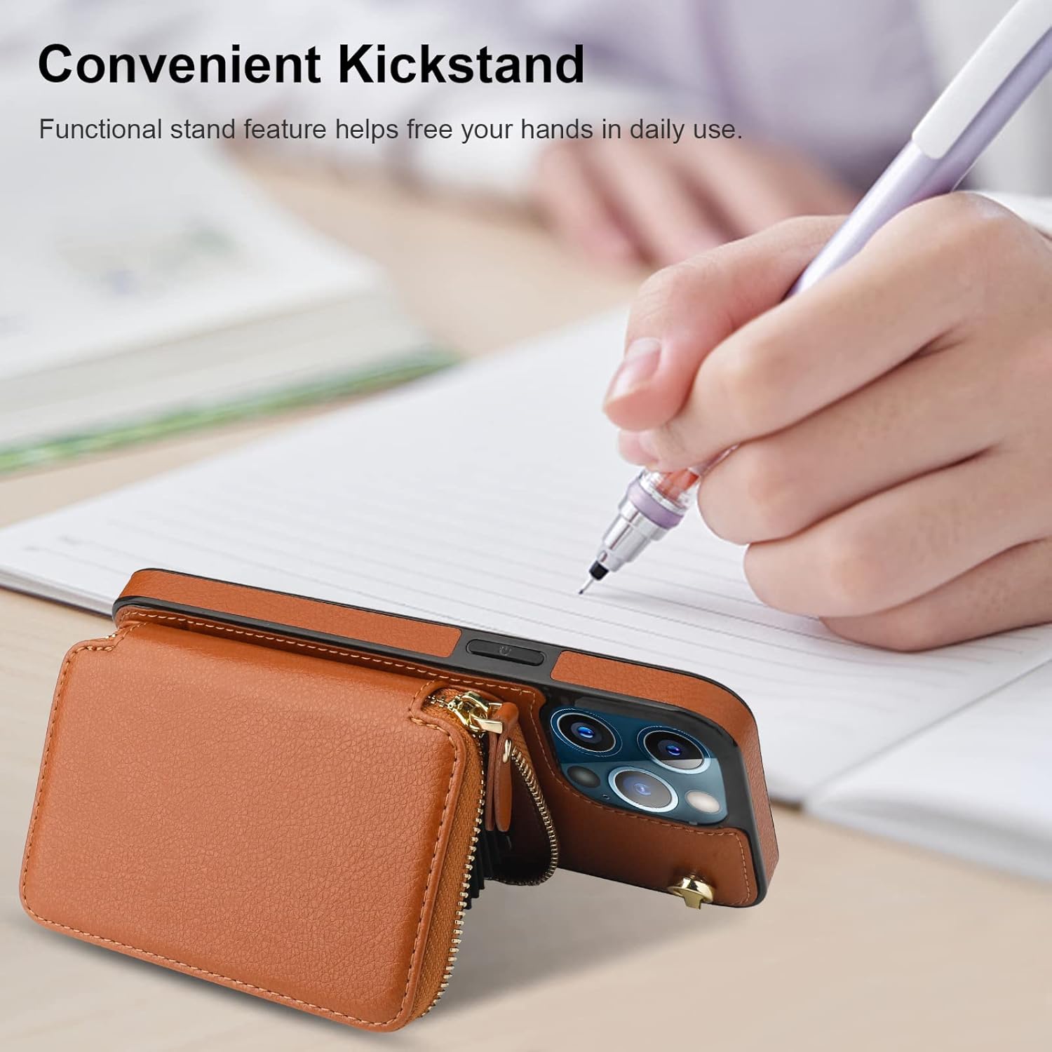 Bocasal A Multi Slots Crossbody Wallet Case for iPhone 13 Pro + A Slim Leather Case for AirPods Pro