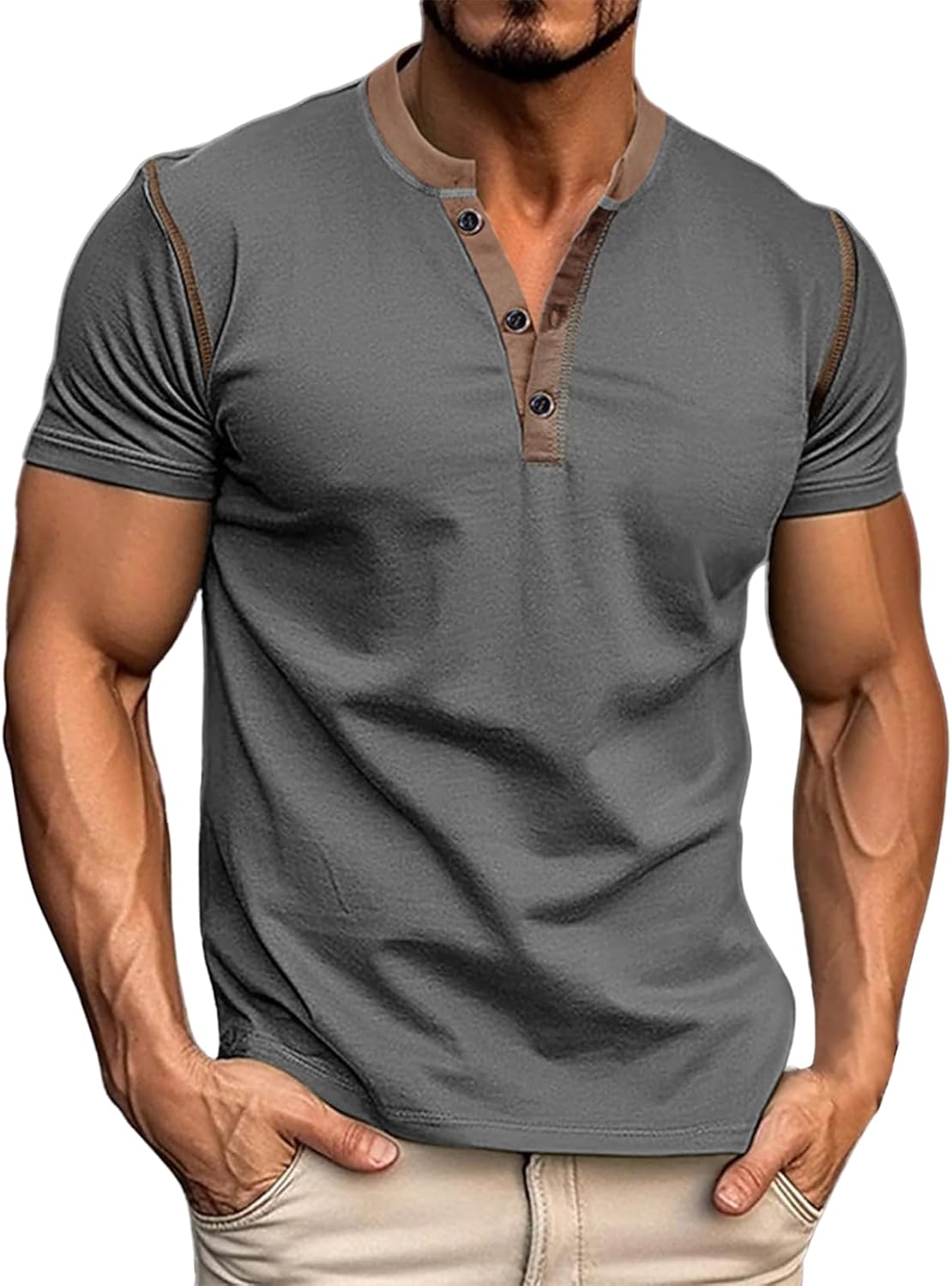 Fashion Short Sleeve Henley Shirts for Men Button Comfy Casual Shirts Business Summer Basic Tops
