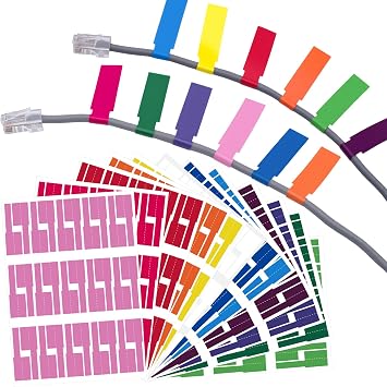 SmallCat 360pcs Cable Labels for Electronics, 12 Colors Self-Adhesive Wire Management Identification Charger Cord Tags, Waterproof Tear Resistant Wire Labels for Handwriting Laser Printing 12 Sheets