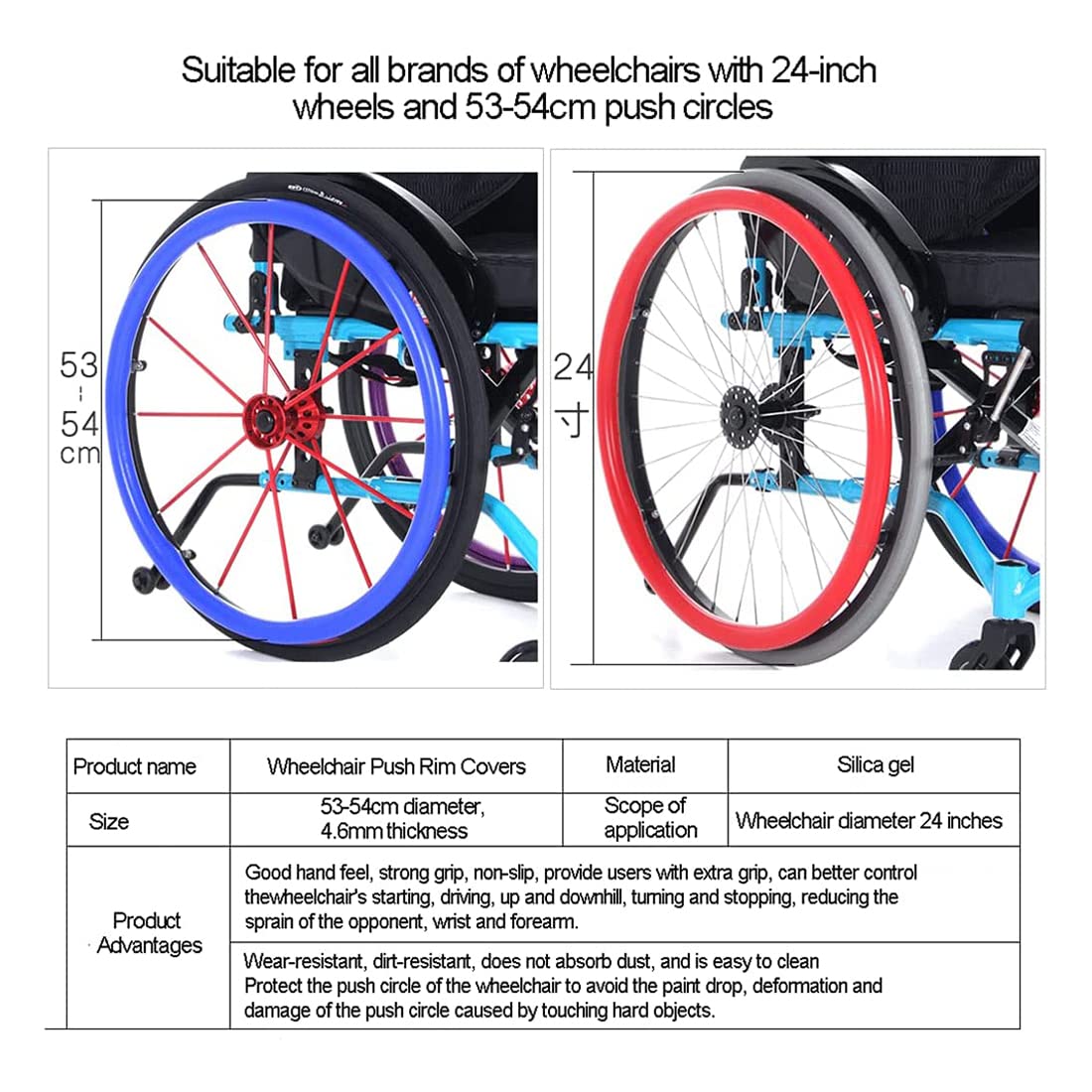 Rollstuhl-Schiebehülle/rutschfeste Silikon-Schutzhülle, verschleißfest/weich, 24-Zoll-Rollstuhl-Handschiebehülle, 2 Stück