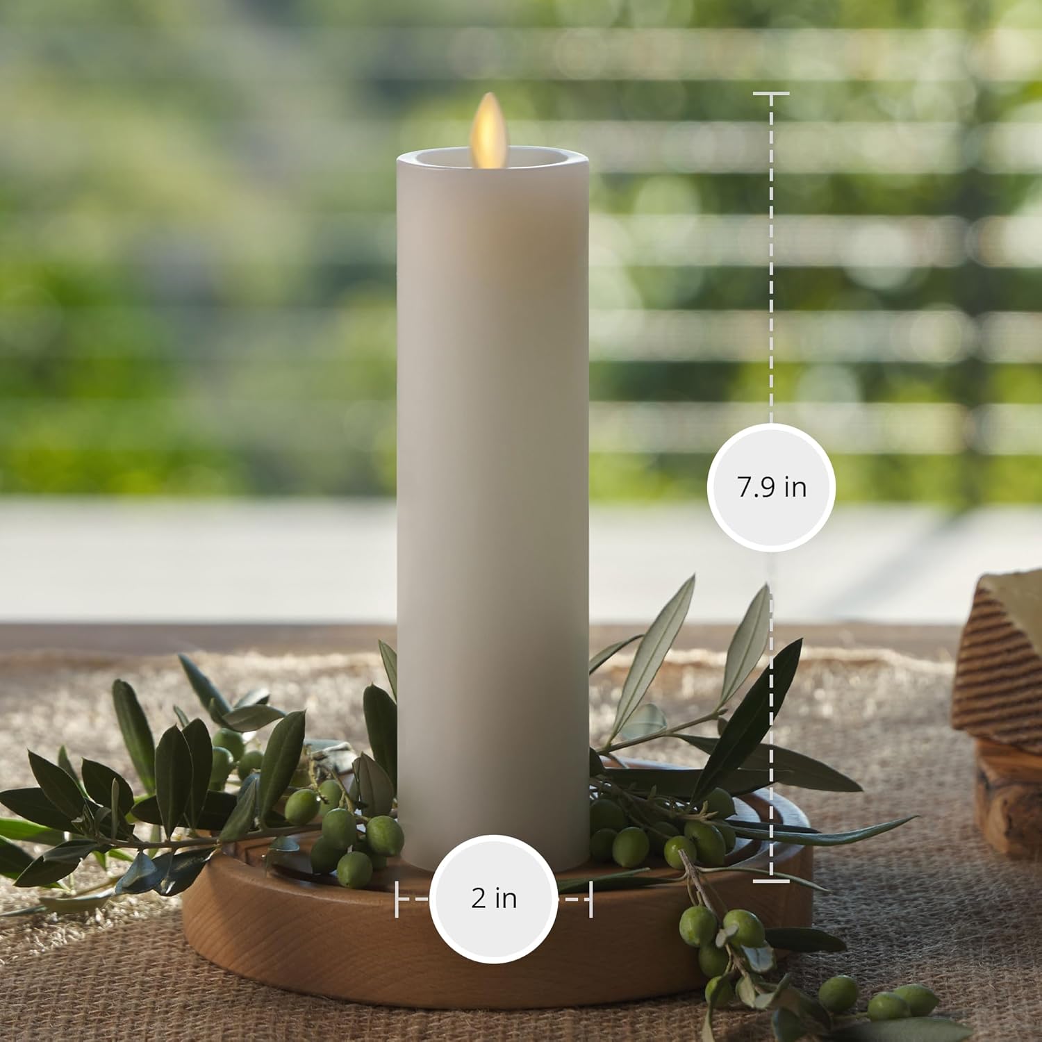 Luminara Classic Slim Flameless LED Candle, White 2" x 7.9", Battery Operated Moving Flame Pillar w/Timer, Safe Realistic Wax Candle, Home Decor