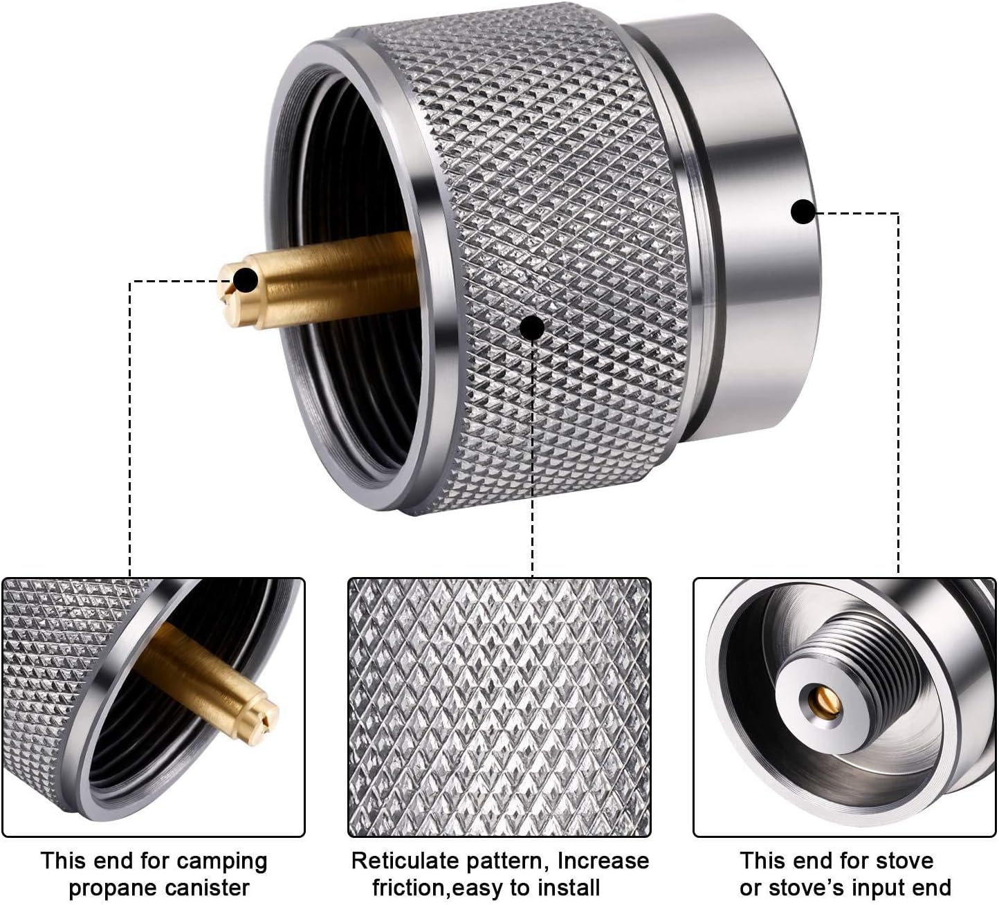 KFI Aluminum 1lb/16oz Propane Tank Adapter, Camping Stove Gas Converter | EN417 Lindal Valve Gas Converter for Camping Stoves