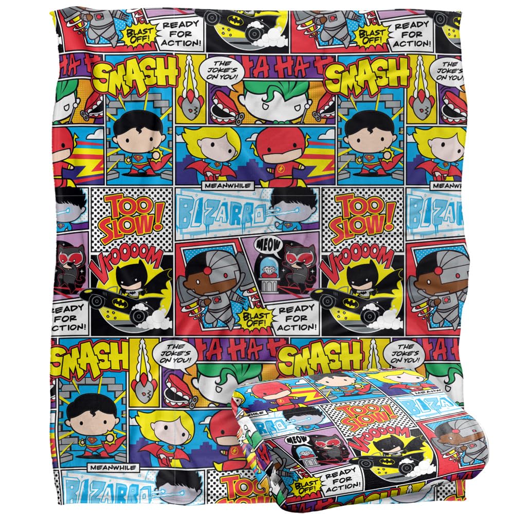 JUSTICE LEAGUE Blanket, 152 x 127 cm DC Heroes Chibi Silky Touch Super Soft Throw Blanket
