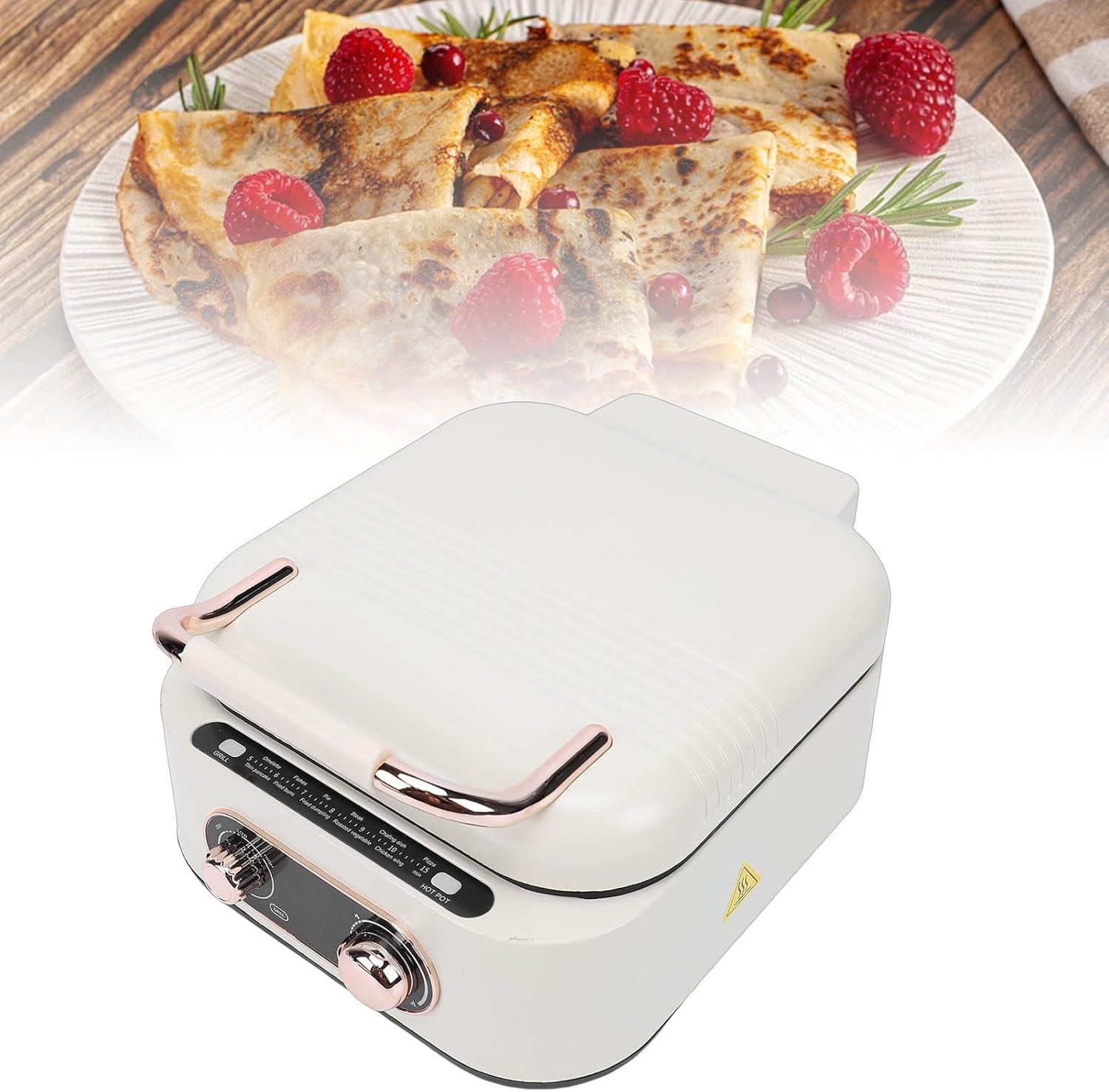 Electric Skillet Double Sided Fast Heating Multi Function Pancake Griddle Hot Pot Steamer Pizza Maker Fryer for Home Kitchen Cooking Bakelite Aluminum