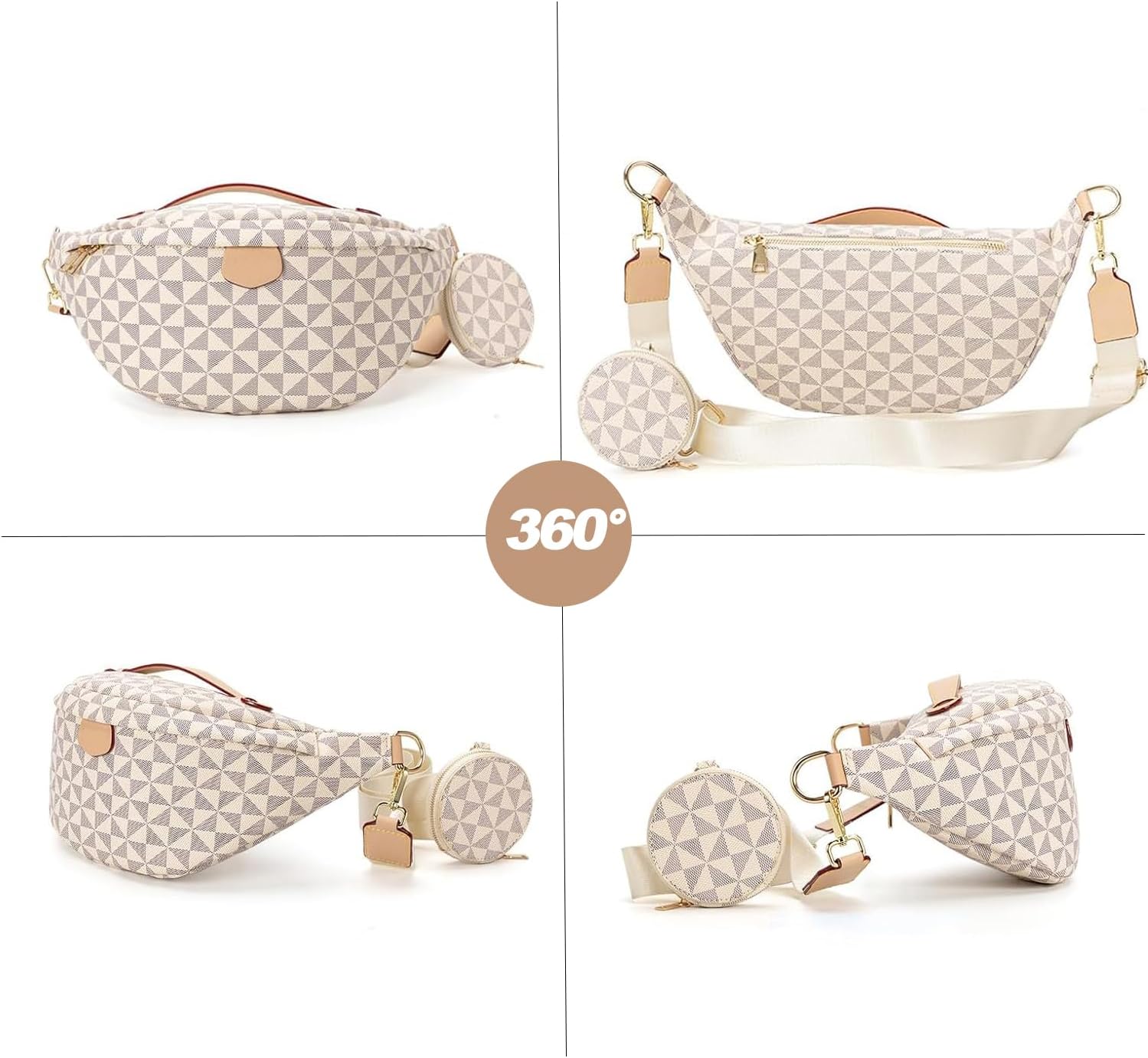 Crossbody Sling Belt Bag - Checkered Fanny Pack Bum Bags for Women Checkered Crossbody Bag Daily Shopping Travel(Beige) - Image 2