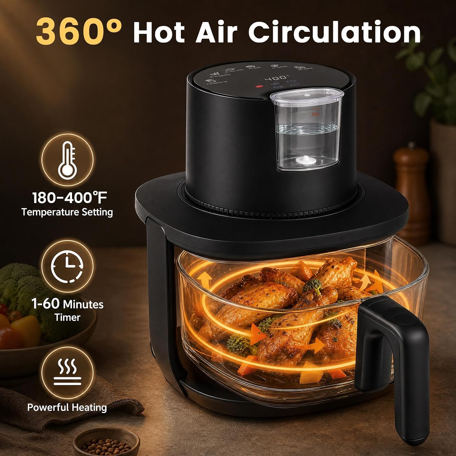 DORTALA 4.7 QT Glass Steam Air Fryer
