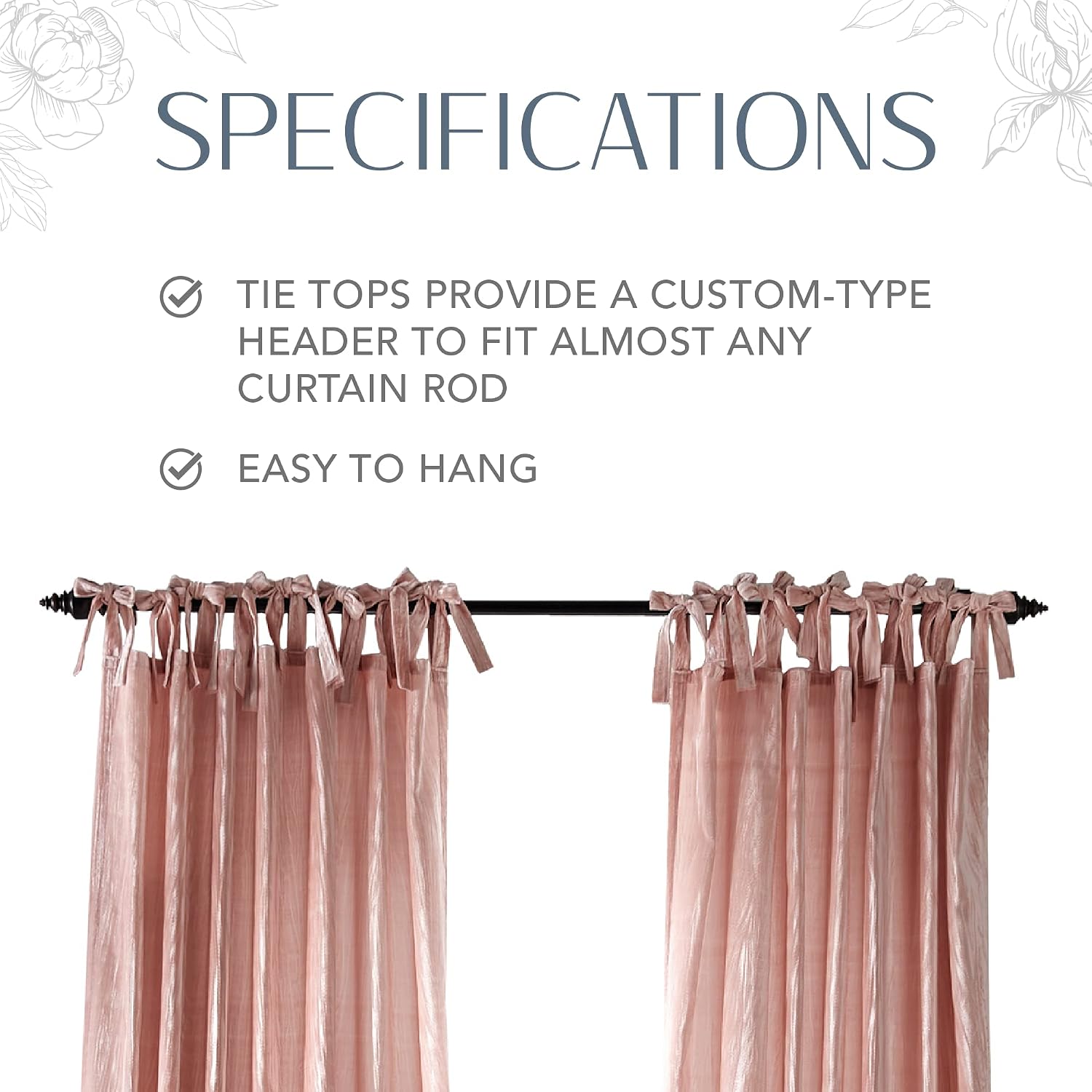 Elrene Home Fashions Korena Rustic Vogue Tie-Top Crushed Velvet Window Curtain Panel, Blush, 52" W x 84" L, 1 Panel - Image 5