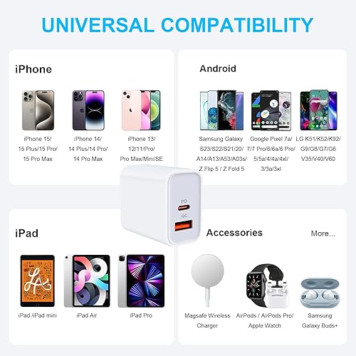 Miniatura 6 de Pixel 7a 6a Bloque de cargador rápido, 20 W de doble puerto USB C adaptador de corriente para Google Pixel 7 Pro 7 6a 6 Pro 6 5a 5 4 4a 4XL 3 3a 3XL