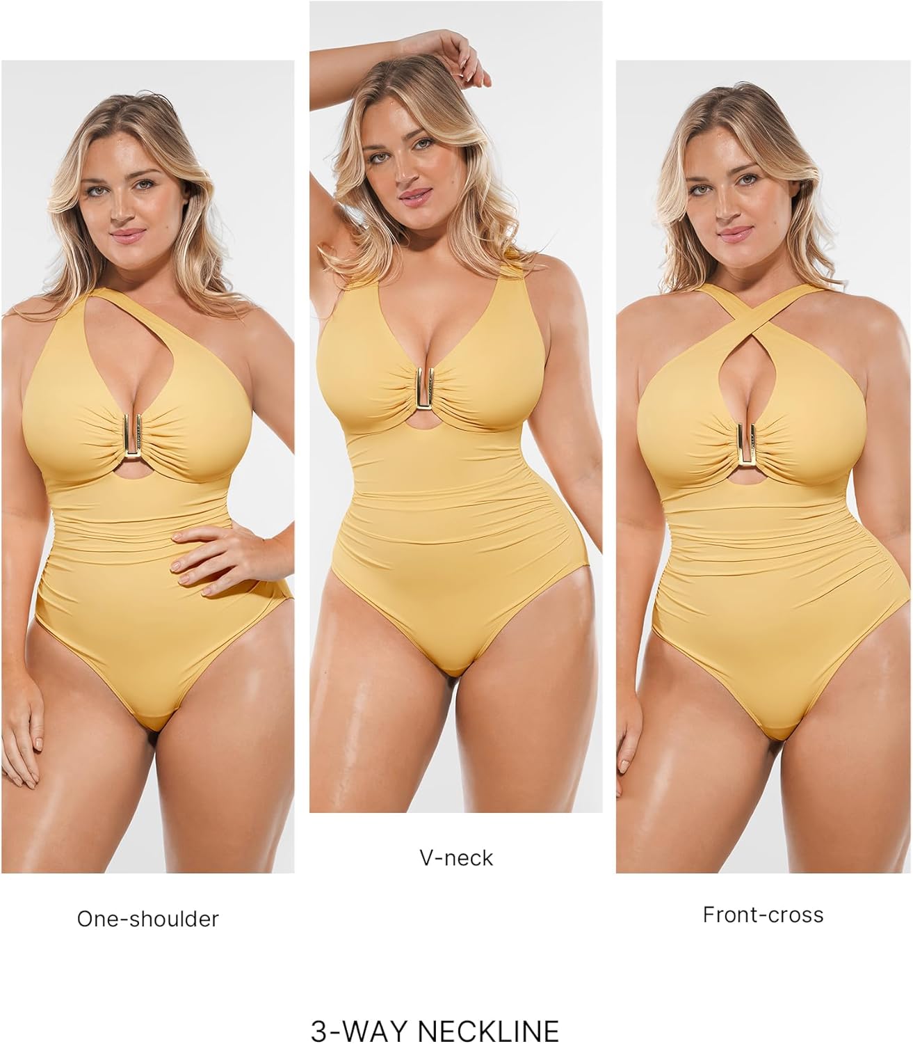 SHAPELLX Tummy Control Swimsuits One Piece V Neck Slimming Bathing Suit for Women Cutout Ruched Shapewear Swimwear - Image 2