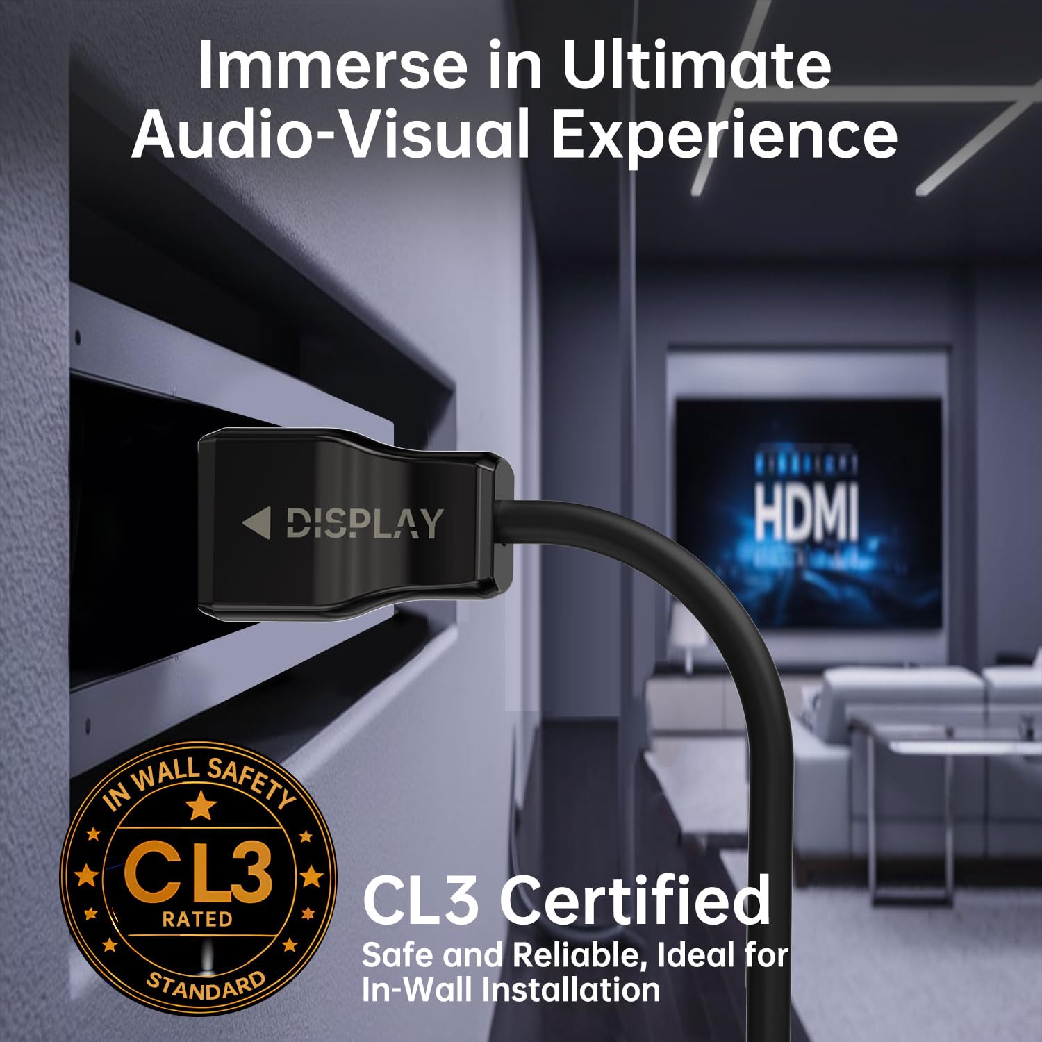 8K Fiber Optic HDMI Cable CL3 Rated(33ft),48Gbps Long HDMI 2.1 Cable[8K@60Hz,4K@120Hz] with Lock Connector,Compatible with TVs,Displays,Desktop,Laptops,Projectors,Gaming Consoles