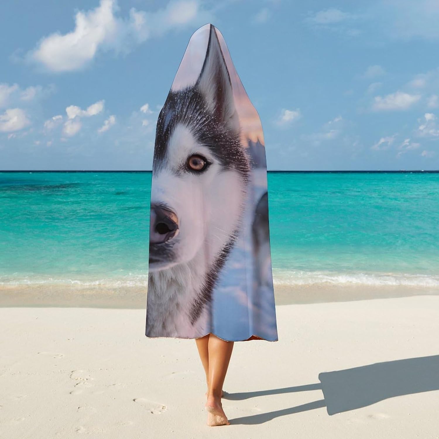 Siberian Husky Print Wearable Blanket Oversized Throw Cape | Cozy Hooded Blanket Gifts for Women Men