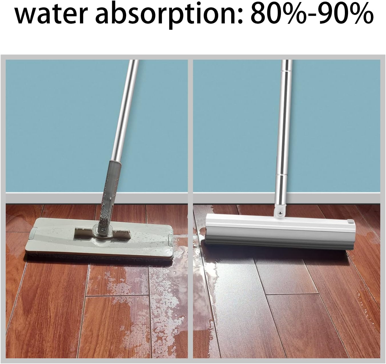 DUDTO PVA Sponge Mop and Bucket for Floor Cleaning Squeeze, Super Absorbent 13” Squeeze Sponge Mop for Kitchen Bathroom Tile Floors