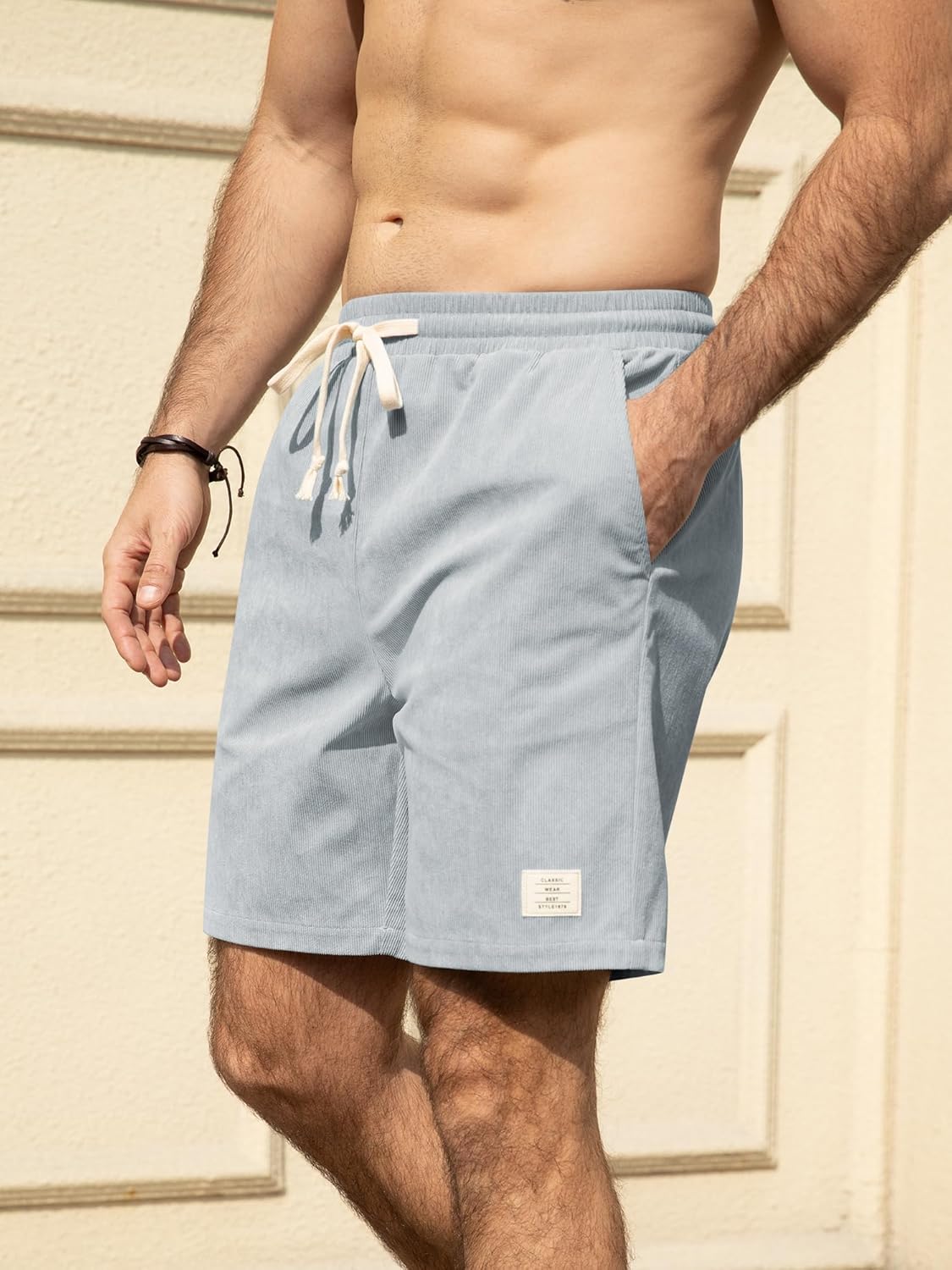 Hardaddy Mens Corduroy Shorts Elastic Waist Drawstring Casual Summer Beach Lounge Short - Image 2