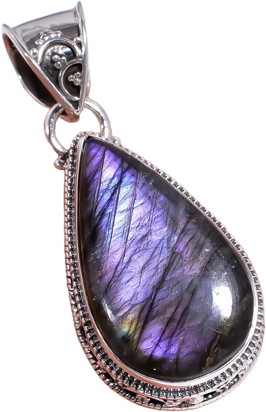 Natural Large Purple Labradorite Stone 925 Sterling Silver Handmade Design Statement Pendant Necklace Gift Jewelry for Her