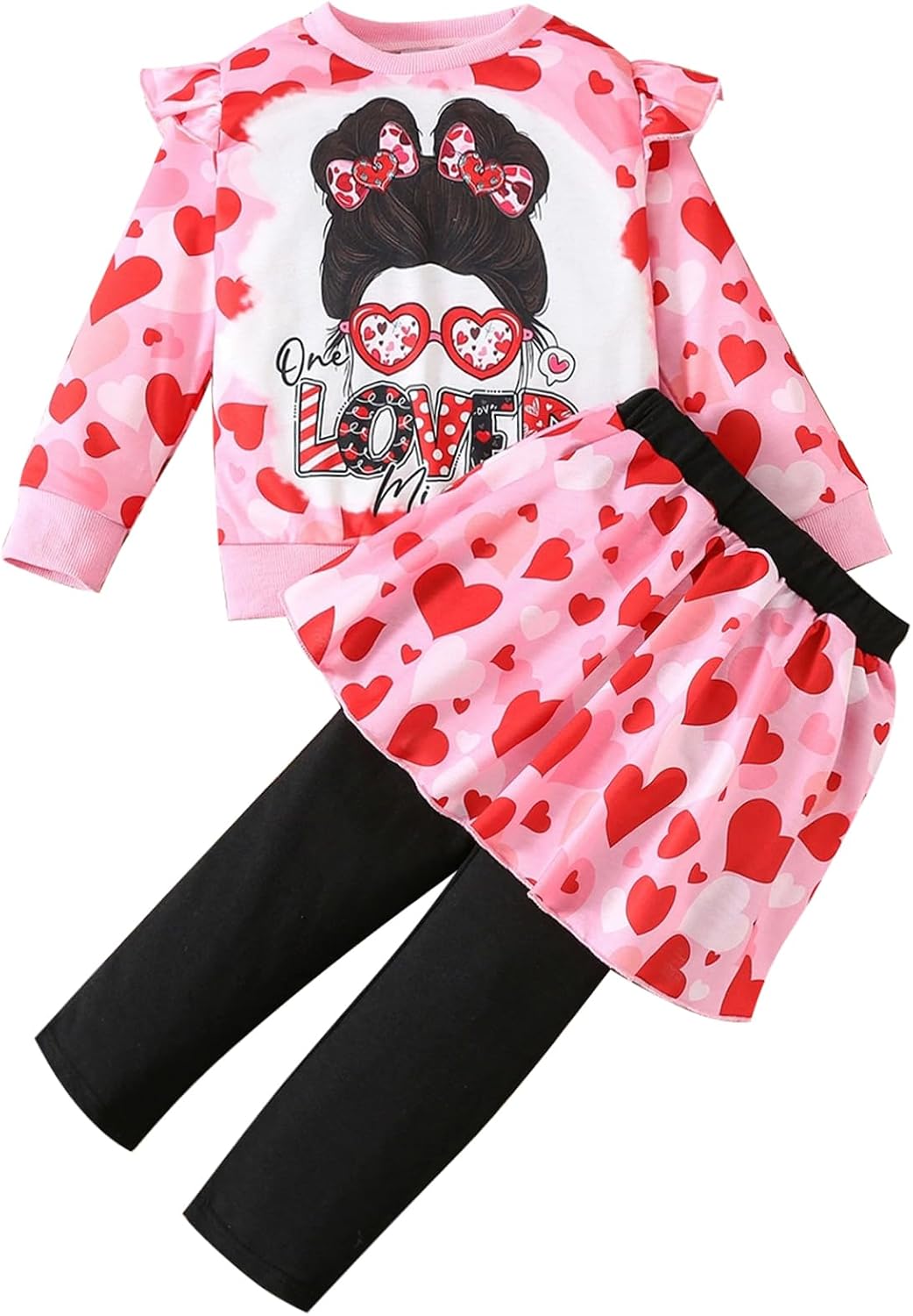 DDSOL Little Girls Valentines Outfit Heart Print Sweatshirt Top Long Pantskirts 2pcs Baby Pant Set for Toddlers Kids