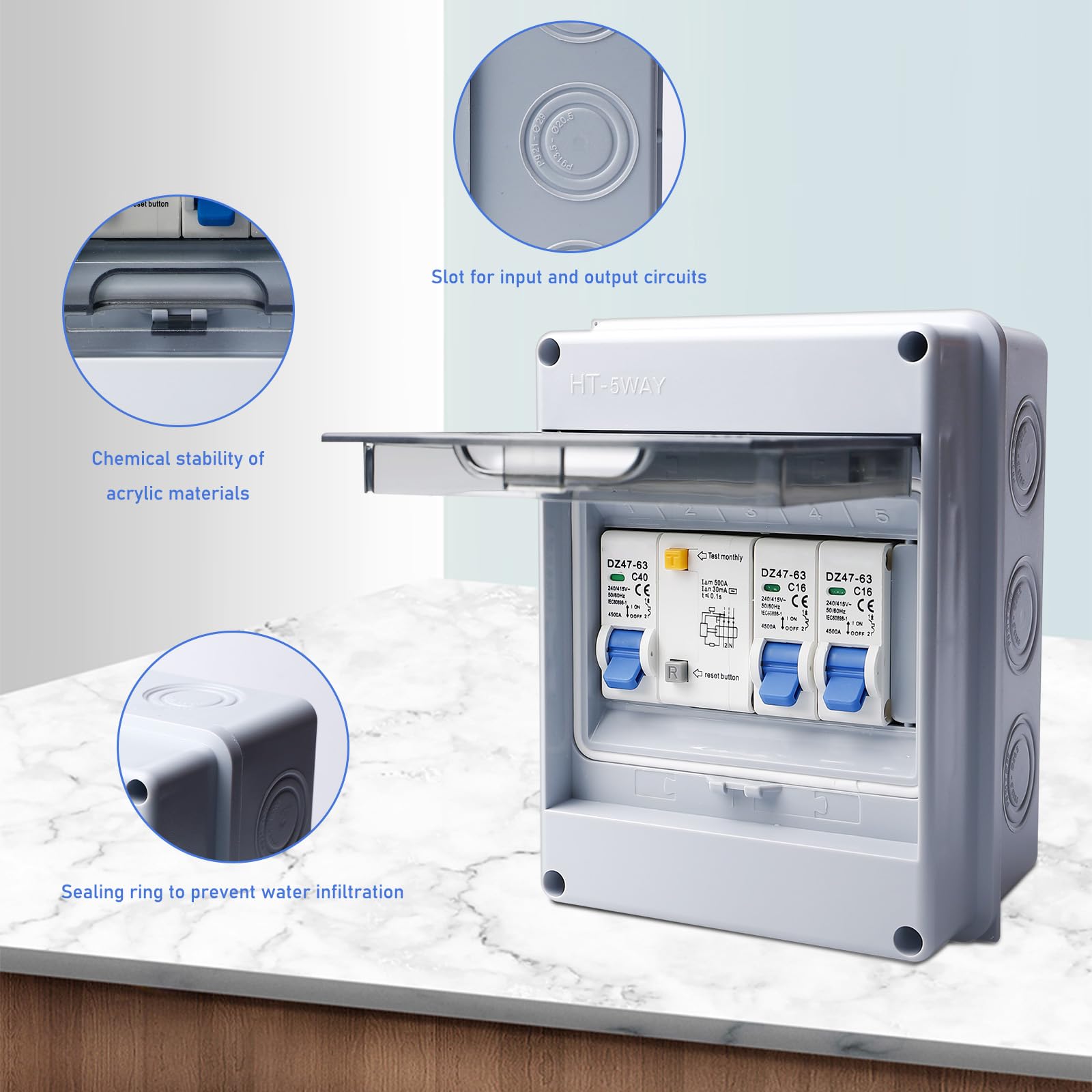 Caja de fusibles de montaje en superficie IP65, distribuidor pequeño de montaje en superficie con interruptor, interruptor de corriente 32A, interruptor de corriente alterna 16A+160A, caja de