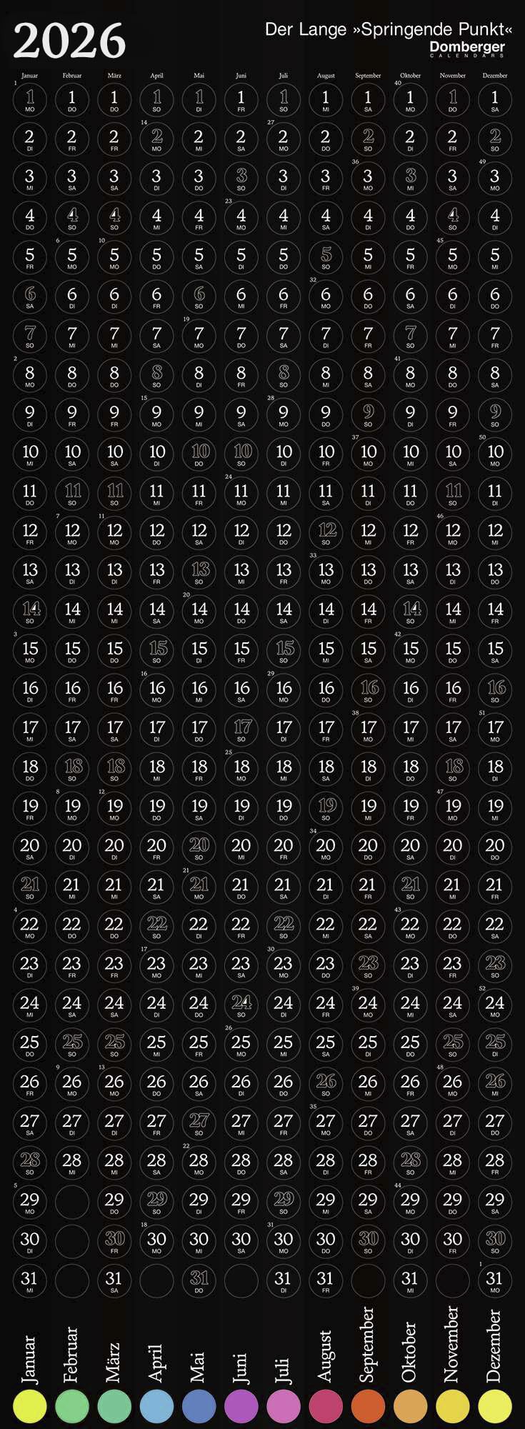 Domberger - The Long Jumping Dot Black 2026 - Design Wall Calendar
