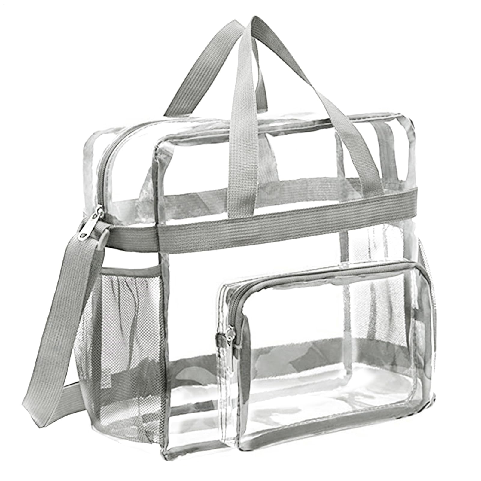 Borsa per il trasporto trasparente, piccola borsa a tracolla trasparente in PVC, borsa da stadio con cerniera e tasche per shopping, viaggi, festival