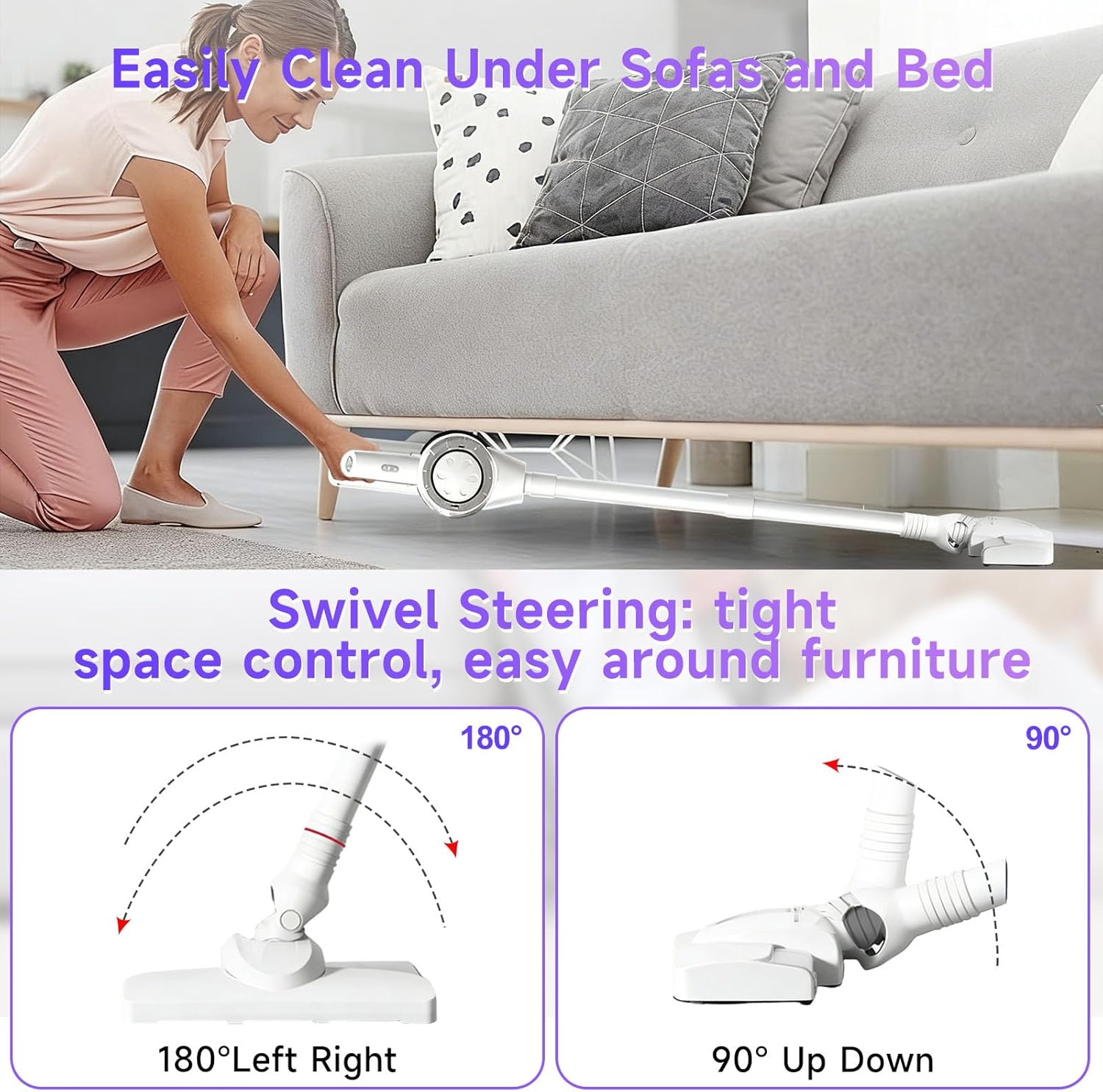 Lightweight Corded Stick Vacuum Cleaner | 33 ft Extra-Long Power Cable | 600W 17Kpa Suction | 1.5L Dust Cup | Washable HEPA Filter | for Hard Floors, Tiles, Convertible to Handheld