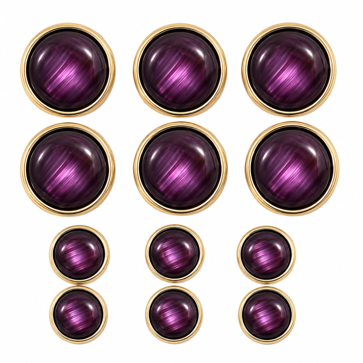 REENA 12 Pcs Premium Acrylic Coat Button Set (6 Big 20MM + 6 Small 17MM) | Pearl Purple Finish with Gold Rim | Shank Buttons for Blazer, Coat, Suit, Jacket, Sherwani, Cardigan & Uniform-picture-36