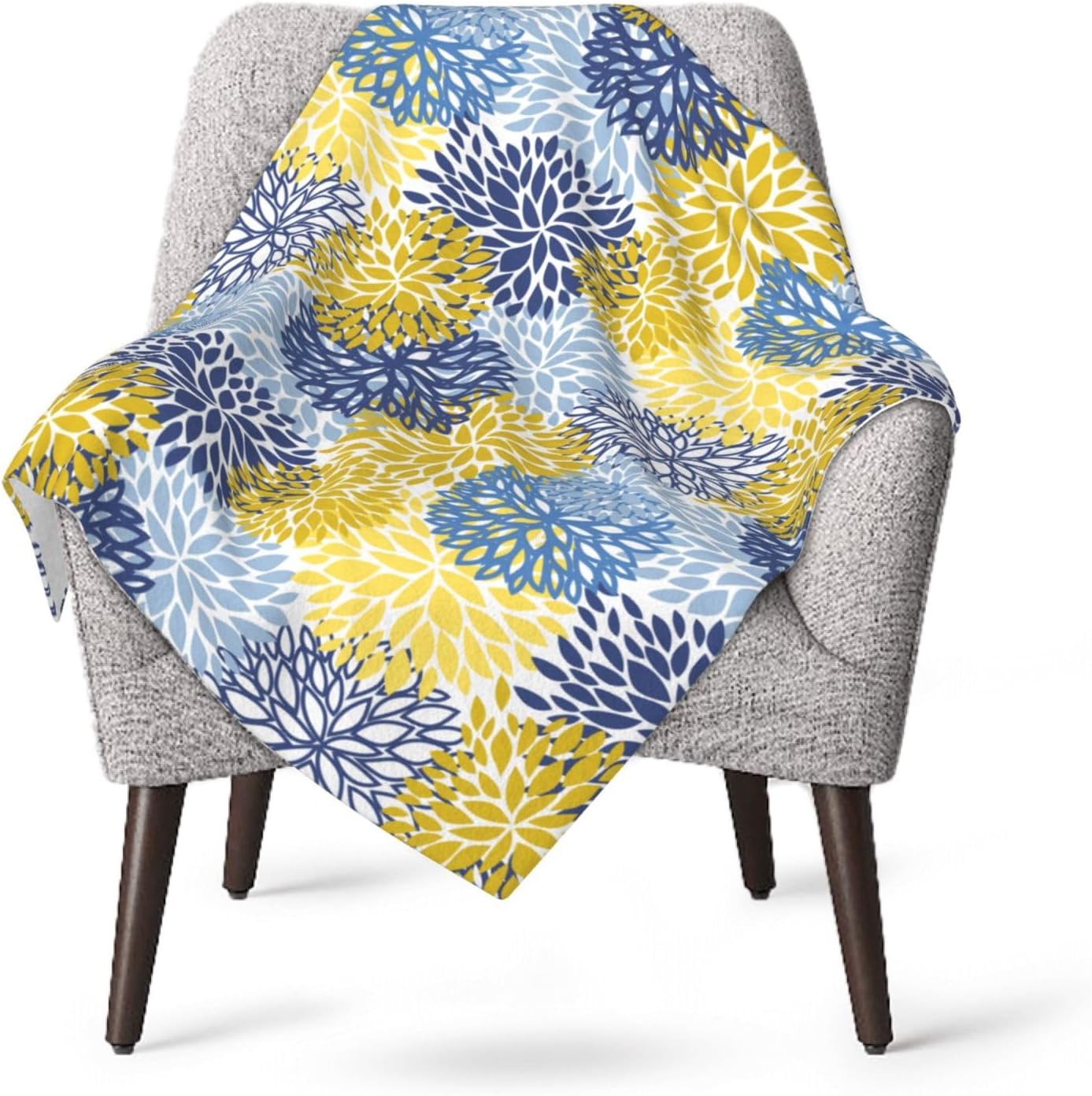Blue Yellow Navy Chrysanthemum Flowers Fleece Throw Blanket Ultra Soft Cozy Decorative Flannel Blanket All Season for Home Bed Couch Chair Travel 50x40in - Image 5