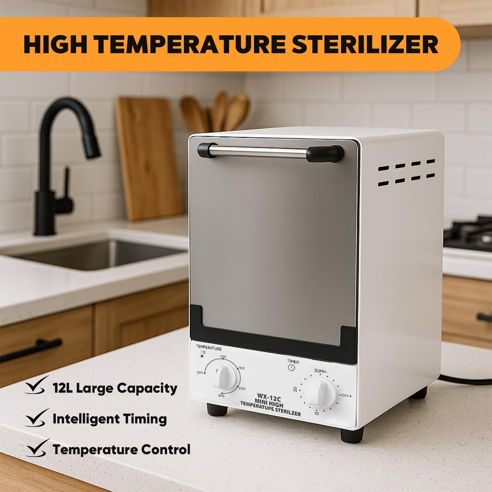 Hochtemperatur-Sterilisator,12L Sterilisator für Nagelstudios,Infrarot Autoklav Sterilisator mit einstellbarer Temperatur und Zeitsteuerung,geeignet für Schönheitssalons,Friseursalons,Zahnkliniken