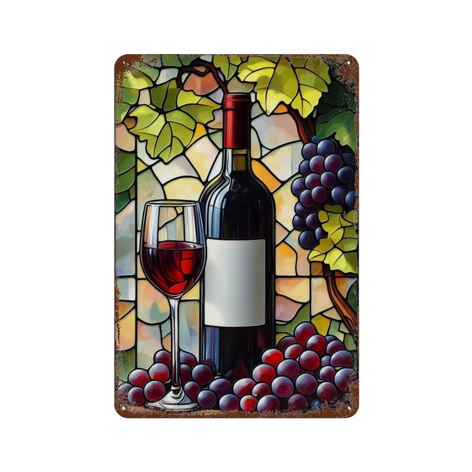 WUJHGRSG Geometric Tinted Glass Burgundy Grape Motif 02 Wall Art Retro Iron Vintage Metal Tin Sign Poster Modern Decor for Home Cofffee Club Bar Shop Style 30x20cm