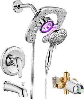 High Pressure Shower Tub Faucet Set with Dual 2-in-1 Shower Head with HandHeld Spray Combo,Tub Faucet,Valve Trim Kit,Polish Chrome