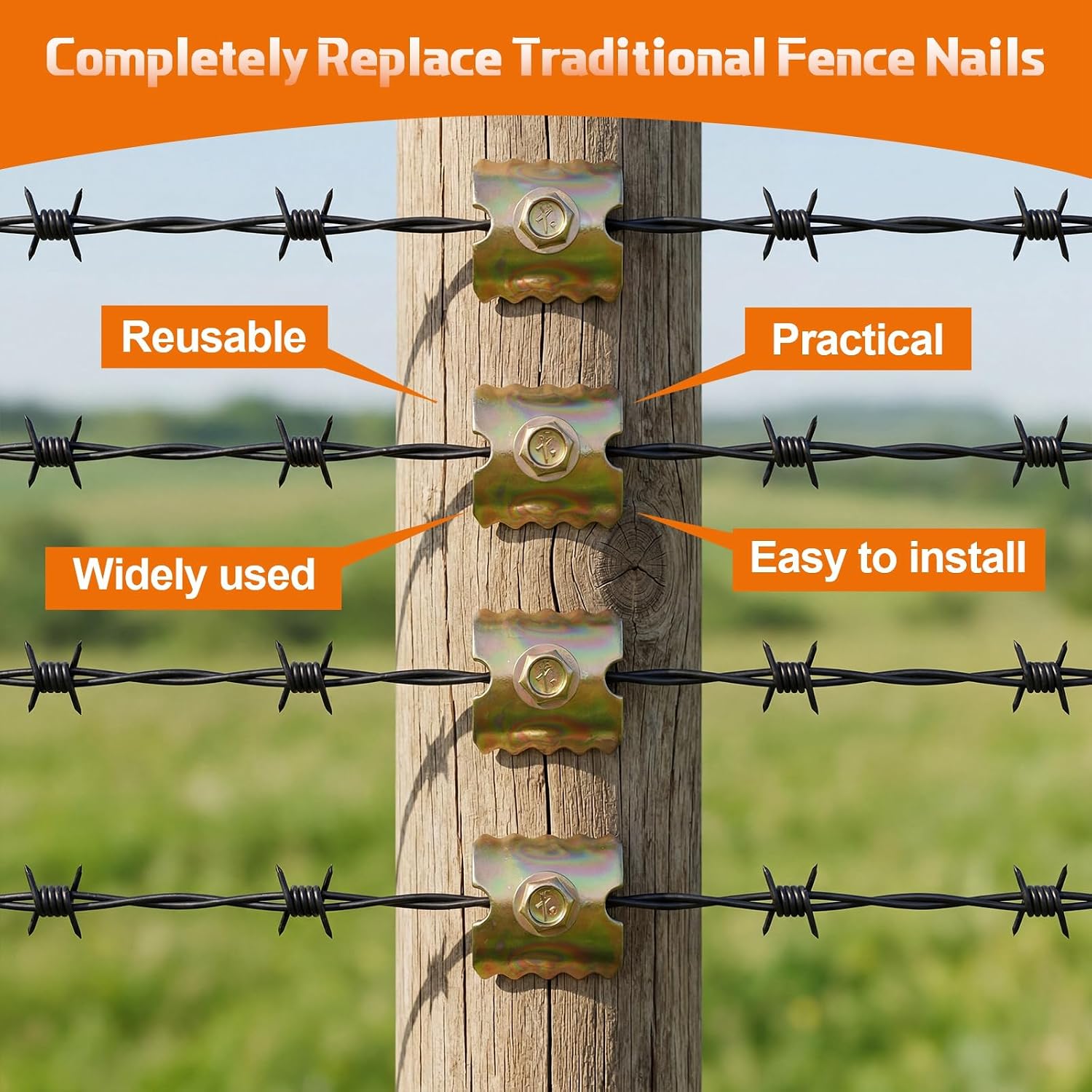 300 Pcs Fence Staples for Wire Reusable Barbed Fence Fasteners Nails for Mesh and Woven Fencing, Metal Grid, Quick Installation with Electric Drill (2 Inch)