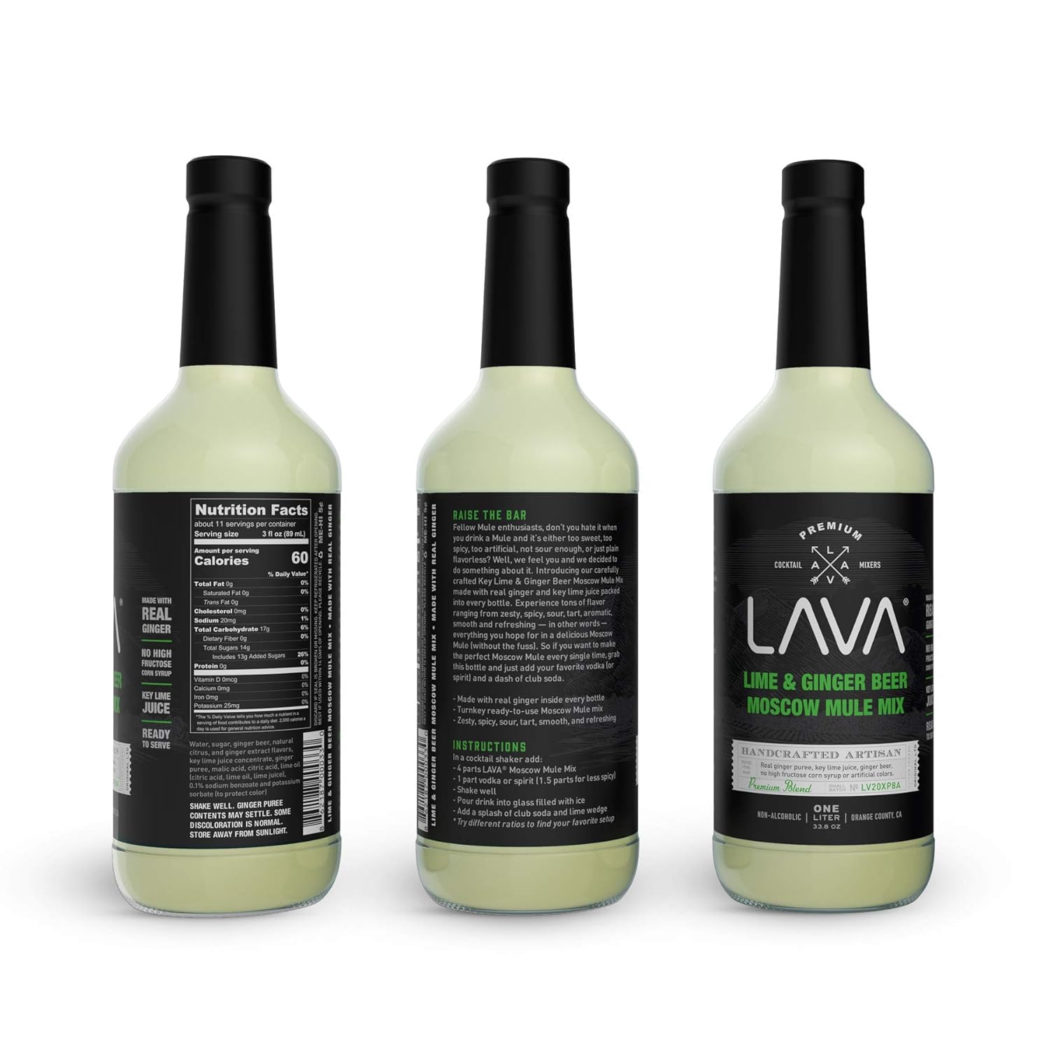 LAVA Premium Spicy Jalapeño Margarita Mix & Spicy Moscow Mule Mix by LAVA Craft Cocktail Co., Lots of Flavor and Ready to Use, 1-Liter (33.8oz) Glass Bottles