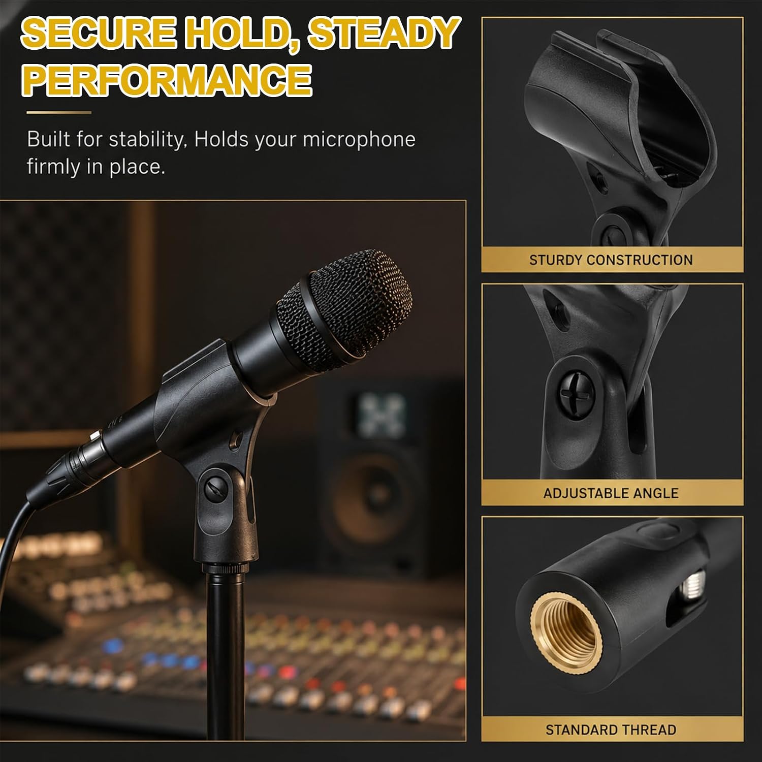 2 Pack Universal Microphone Clips, Microphone Holder Clip with 5/8" Male to 3/8" Female Screw Adapters, Adjustable Mic Stand Clip for Handheld Dynamic Microphones image 5