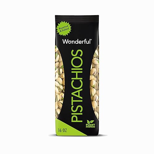 Wonderful Pistachios In-Shell nueces tostadas y saladas bolsa de 16 onzas buena fuente de proteínas apta para carbohidratos sin gluten
