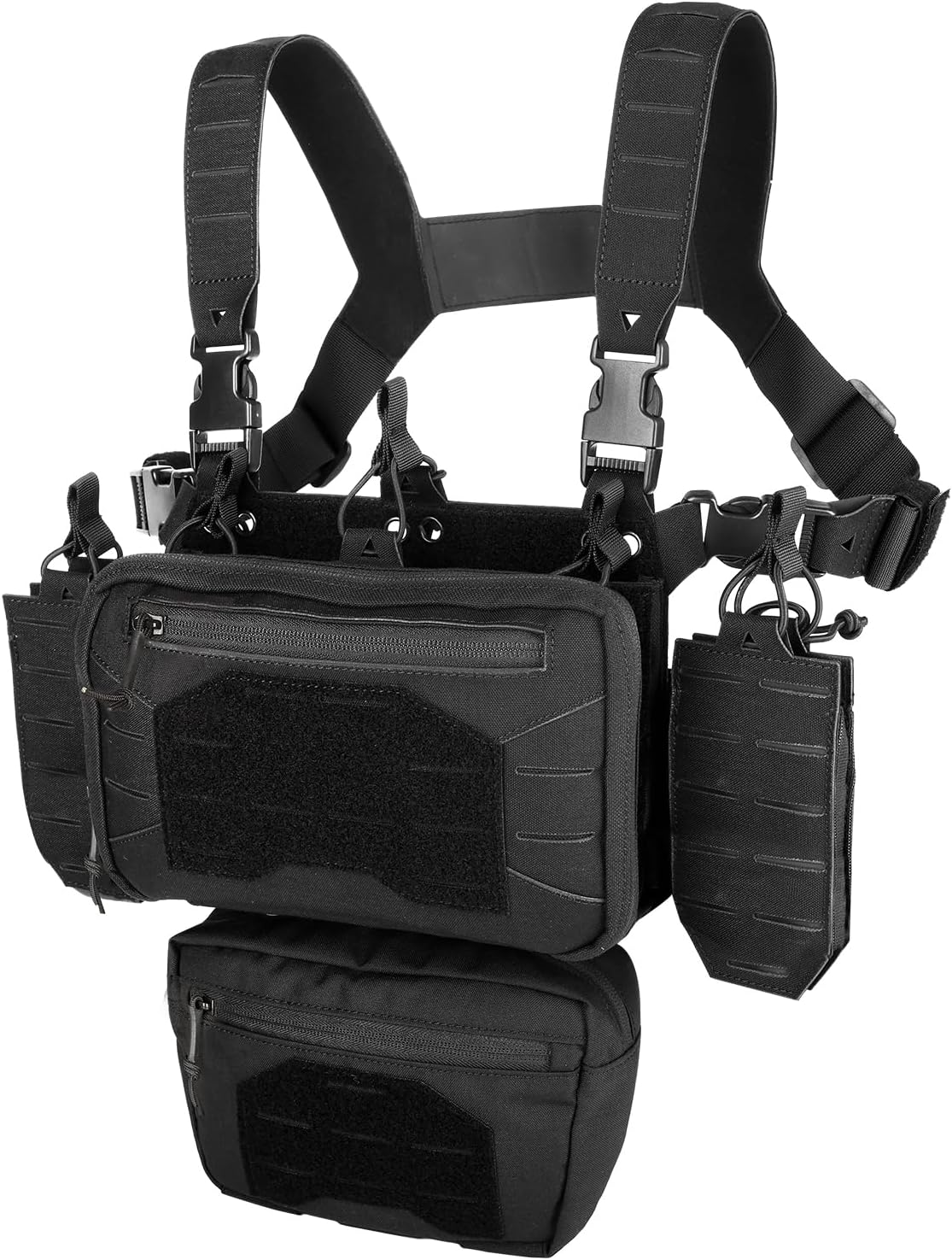 YAKEDA Tactical Chest Mini Rig Vest/Training Mini Rig Adjustable & Detachable with Wing Pouch, Dangler Pouch